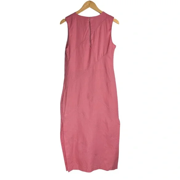 NWT Zara Pink Linen Blend Midi Dress Sz Small Side Slits Boho Chic - Picture 4 of 16